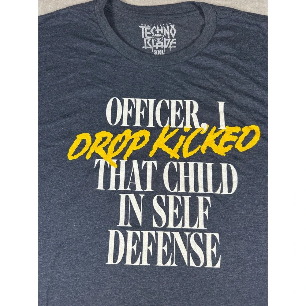 Technoblade Officer I Drop Kicked That Child T-Shirt Mens 3XL Grey Pig Logo Tee
